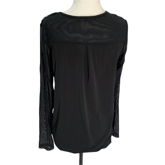𝅺isaac Mizrahi Black/White Semi Sheer Long Sleeve Sequin Top Sz S - Picture 7 of 10